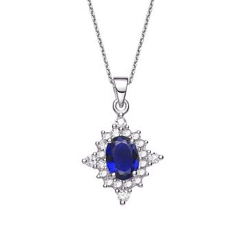 Sterling Silver White & Blue Cubic Zirconia Starburst Pendant Necklace