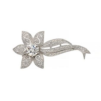 Sterling Silver Cubic Zirconia Flower Pin