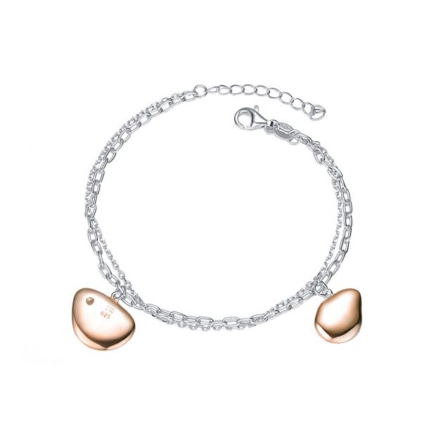 Two Tone Sterling Silver Charm Bracelet Women s Size 7