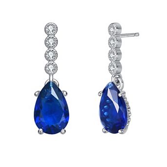 Sterling Silver Blue Cubic Zirconia Teardrop Earrings