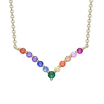 14k Rose Gold Over Silver Rainbow Cubic Zirconia "V" Pendant Necklace