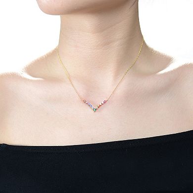 14k Rose Gold Over Silver Rainbow Cubic Zirconia "V" Pendant Necklace