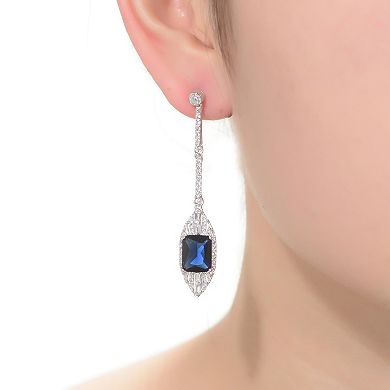Sterling Silver Blue & White Cubic Zirconia Drop Earrings