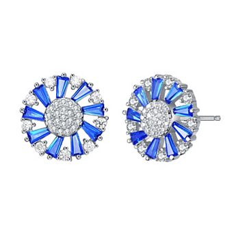 Sterling Silver Blue & White Cubic Zirconia Wreath Stud Earrings