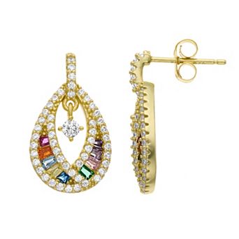 Sterling Silver Blue & White Cubic Zirconia Teardrop Earrings