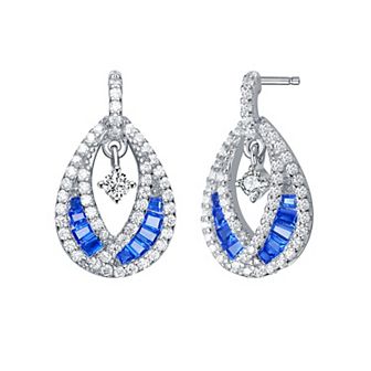 Sterling Silver Blue & White Cubic Zirconia Teardrop Earrings