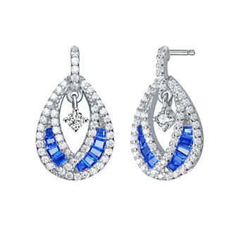 Sterling Silver Blue & White Cubic Zirconia Teardrop Earrings