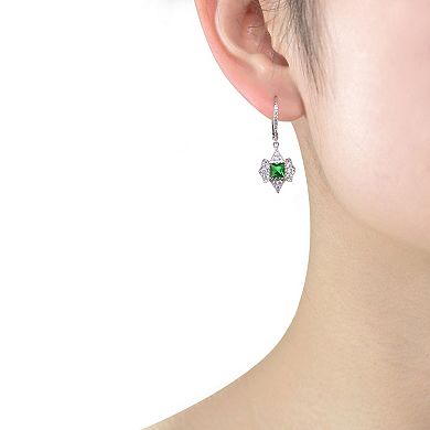Sterling Silver Princess & Round Cubic Zirconia Leverback Earrings