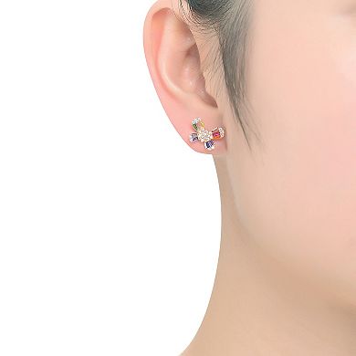 Sterling Silver Rainbow Cubic Zirconia Butterfly Stud Earrings