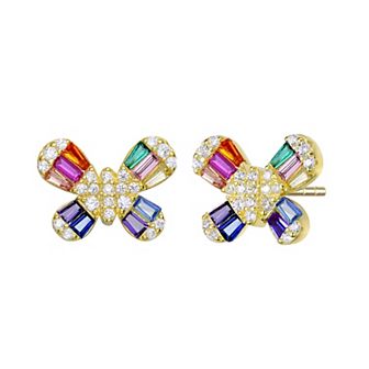 Sterling Silver Rainbow Cubic Zirconia Butterfly Stud Earrings