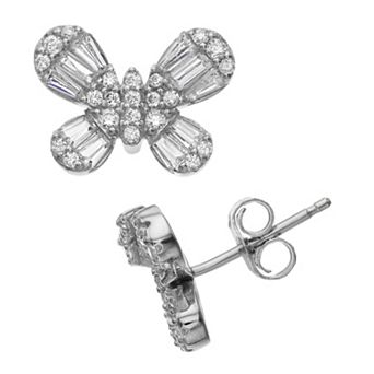 Sterling Silver Rainbow Cubic Zirconia Butterfly Stud Earrings