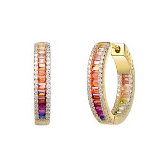 14k Gold Over Silver Rainbow Cubic Zirconia Inside-Out Hoop Earrings