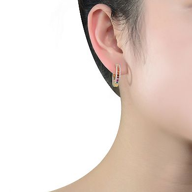 14k Gold Over Silver Rainbow Cubic Zirconia Inside-Out Hoop Earrings