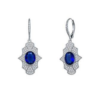 Sterling Silver Blue & White Cubic Zirconia Leverback Earrings