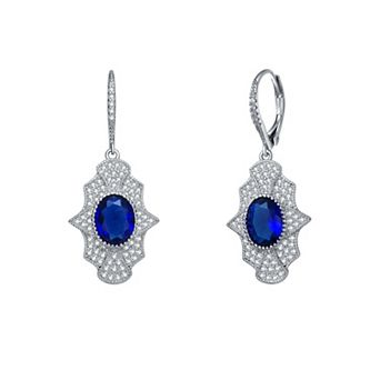 Sterling Silver Blue & White Cubic Zirconia Leverback Earrings