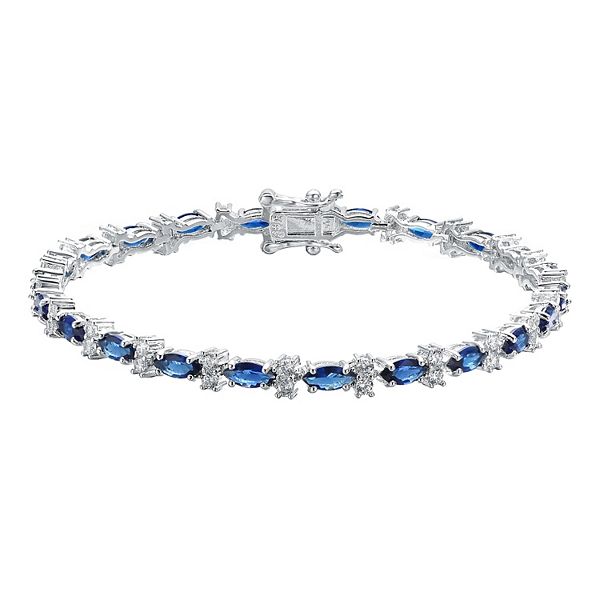 Sterling Silver Blue & White Cubic Zirconia Tennis Bracelet