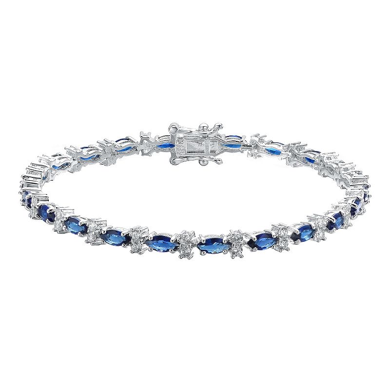 Sterling Silver Round & Blue Marquise Cubic Zirconia Tennis Bracelet, Wome