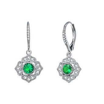 Sterling Silver Green Cubic Zirconia Flower Earrings