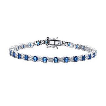 Sterling Silver Blue & White Cubic Zirconia Tennis Bracelet