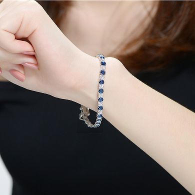 Sterling Silver Blue & White Cubic Zirconia Tennis Bracelet