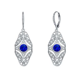 Sterling Silver Blue & White Cubic Zirconia Leverback Earrings