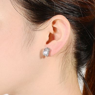 Sterling Silver Curved Frame Cubic Zirconia Stud Earrings