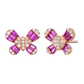 18k Rose Gold Over Silver Cubic Zirconia Butterfly Stud Earrings