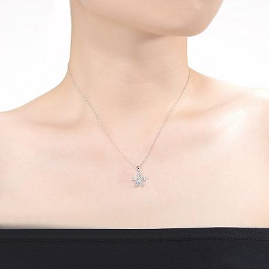 Sterling Silver Cubic Zirconia Flower Pendant Necklace