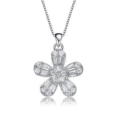 Sterling Silver Cubic Zirconia Flower Pendant Necklace