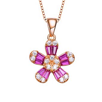 Sterling Silver Cubic Zirconia Flower Pendant Necklace