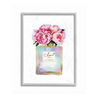 Stupell Home Decor Pink Flower Perfume Glam Framed Wall Art