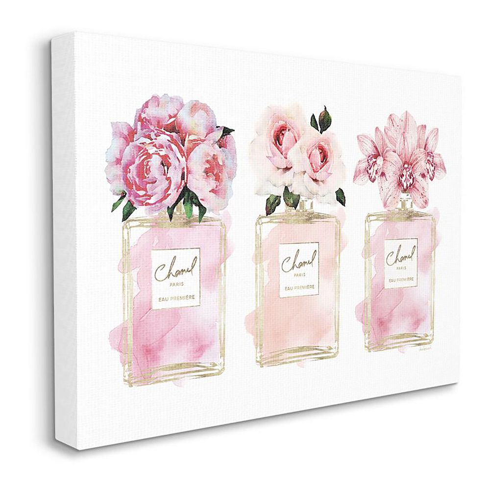 Stupell Home Decor Pink Flowers Perfume Canvas Wall Art