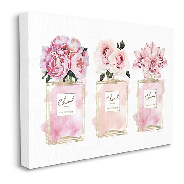 Stupell Home Decor Pink Flowers Perfume Canvas Wall Art