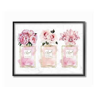 Stupell Home Decor Pink Flowers Perfume Framed Wall Art