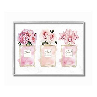 Stupell Home Decor Pink Flowers Perfume Gray Framed Wall Art