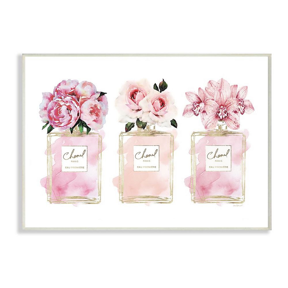 Stupell Home Decor Pink Flowers Perfume Plaque Wall Art