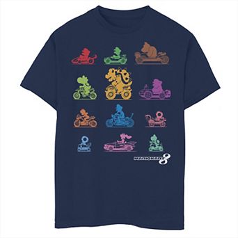 Boys 6-20 Mario Kart Colorful Character Profile Silhouettes Graphic Tee