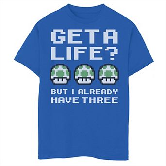 Boys 6-20 Nintendo Super Mario 1UP Get A Life But I Already Have Three Graphic Tee