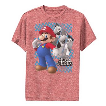 Boys 6-20 Nintendo Super Mario Large Mario Portrait Checkered Backdrop Graphic Tee