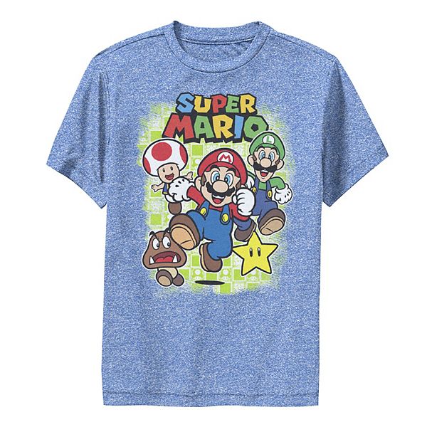 Boys 8-20 Super Mario Group Shot Running Grid Portrait Graphic Tee