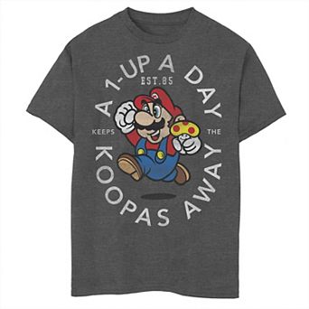 Boys 8-20 Super Mario A 1-Up A Day Circle Text Graphic Tee