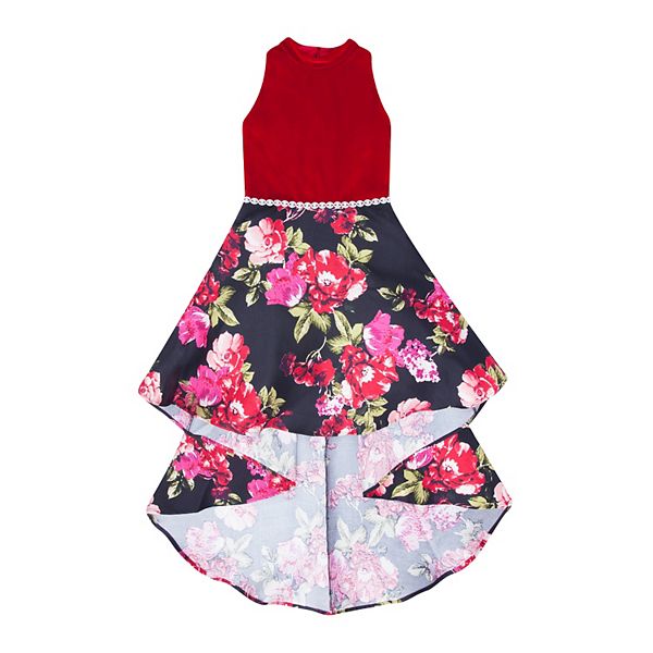 Girls 716 Speechless High Neck Floral HighLow Dress