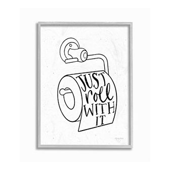 Stupell Home Decor Just Roll With It Toilet Bathroom Framed Wall Art