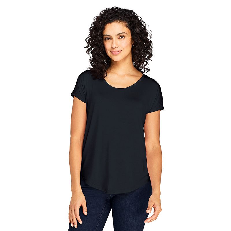 Womens Lands End Dolman Draped Tee, Size: Small Tall, Black
