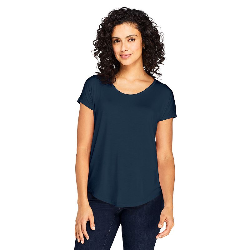 Womens Lands End Dolman Draped Tee, Size: Small Tall, Blue