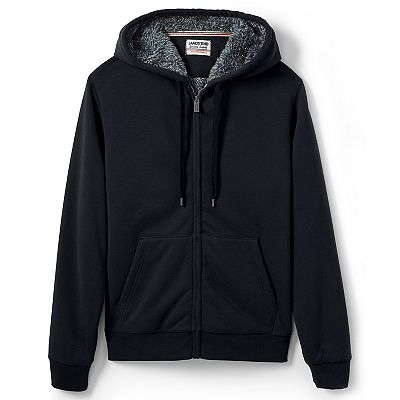 Lands End Men s Serious Sweats Full Zip High Pile Fleece Hoodie Black