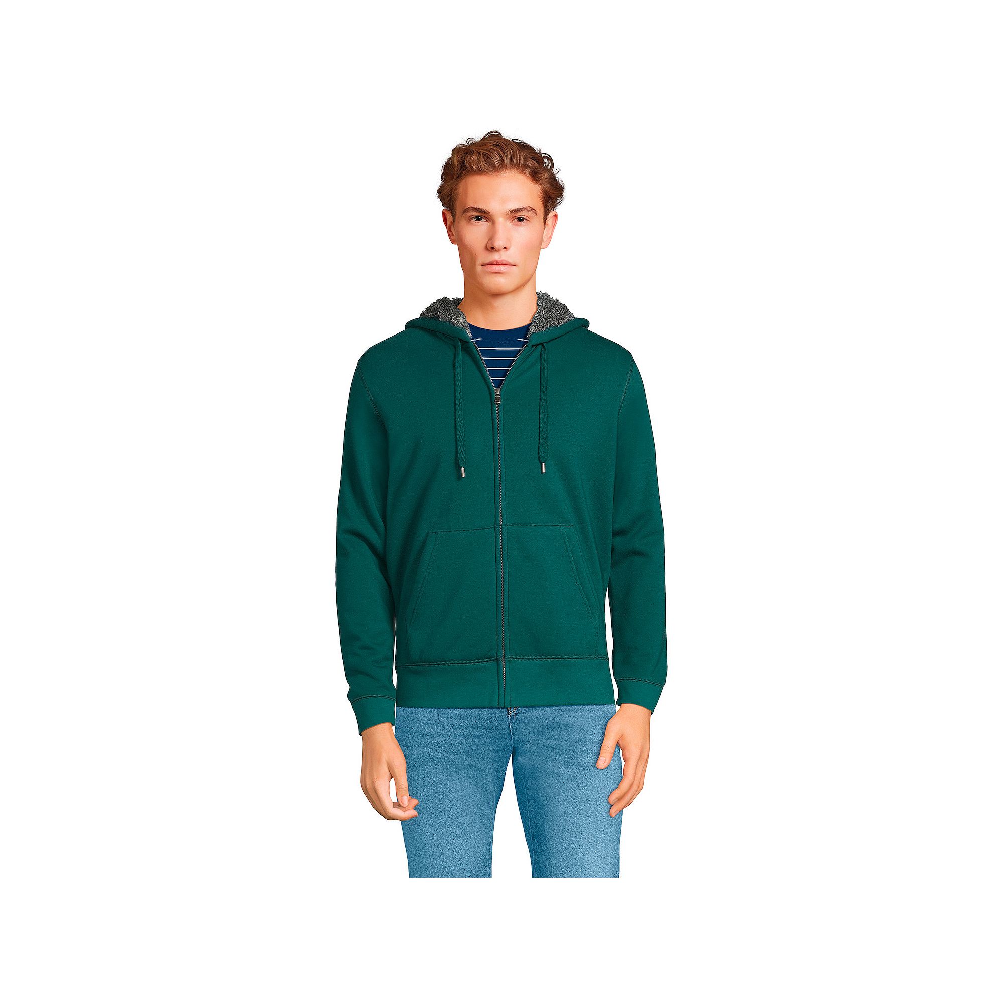 Mens Lands End Serious Sweats Full-Zip Sherpa Hoodie, Size: Small, Deep B