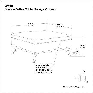 Simpli Home Owen Square Coffee Table Storage Ottoman