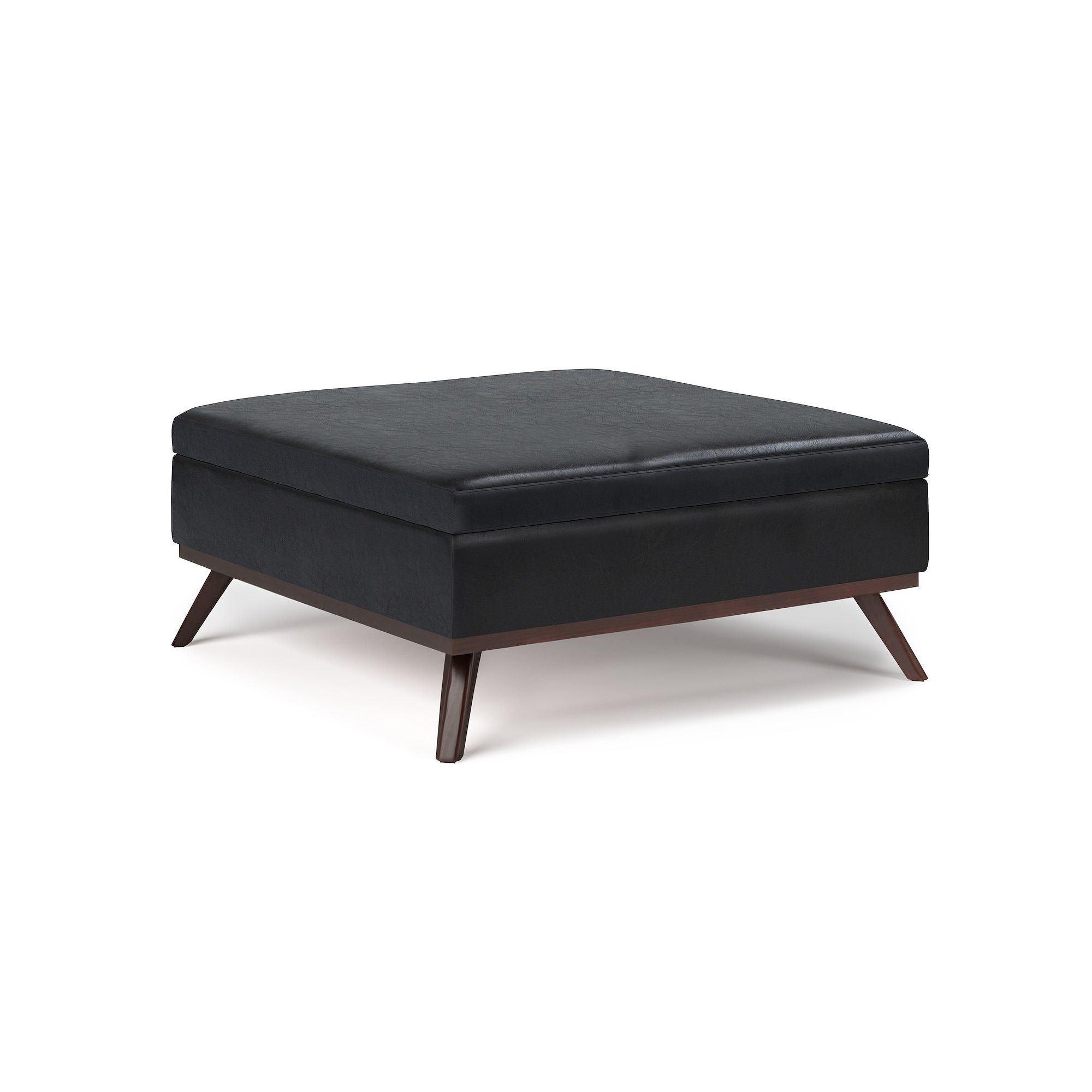 Simpli Home Owen Square Coffee Table Storage Ottoman, Black Black