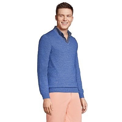 Men s Lands End Classic Fit Fine Gauge Supima Cotton V neck Sweater